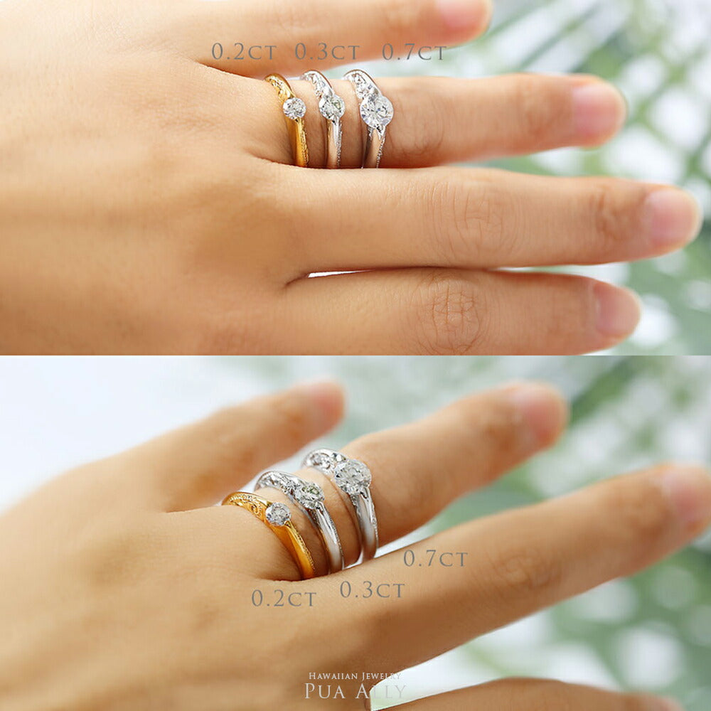 Pt900 ハワイアン エンゲージリング 0.2カラット ◇Hono ホノ-湾-ダイヤ大きさ比較着用