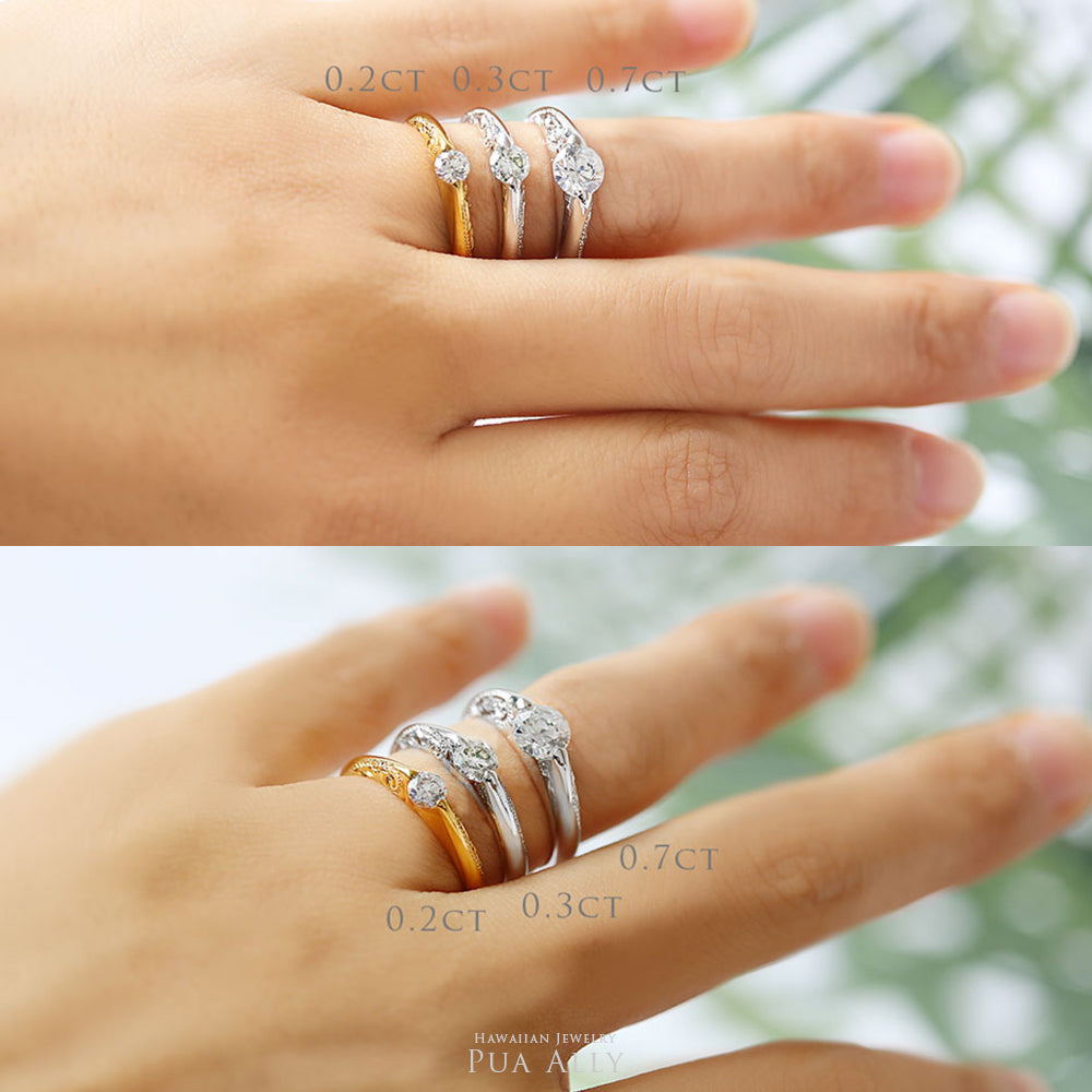 Pt900 ハワイアン エンゲージリング 0.3カラット Hono ホノ-湾-着用ダイヤ大きさ比較