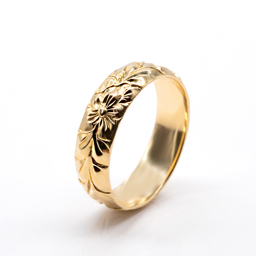 K14 バレル 6mm幅 1.5mm厚【トラディショナル】オーダーリング表題/ハワイアンリング/ハワイアンジュエリーリング/ハワイアンジュエリーブランドPUAALLY(プアアリ)