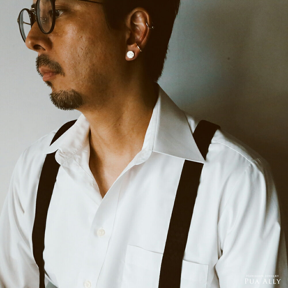 【WEB限定】K14 ロイヤルパールピアス男性着用画像/ハワイアンジュエリーブランドPUAALLY(プアアリ)