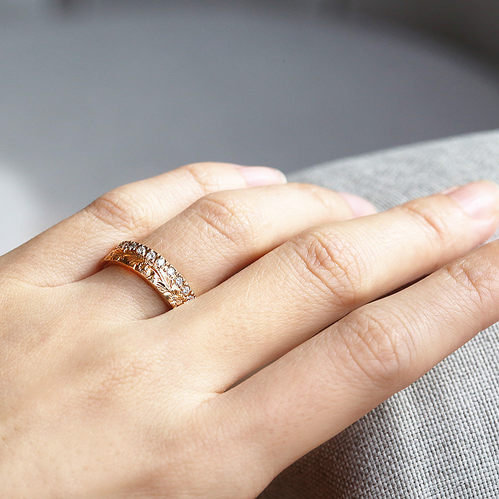 ハワイアンフルエタニティリングシングル5mmピンクゴールド着用