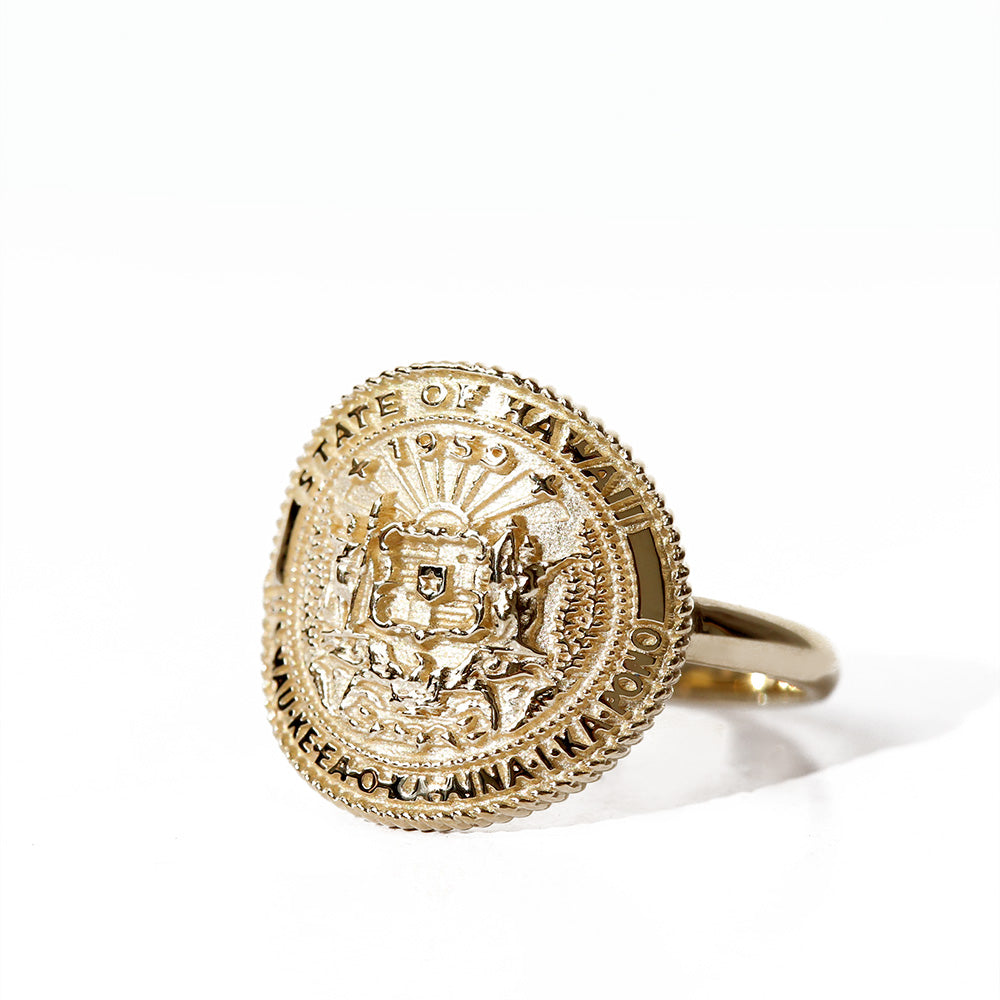 K14YGロイヤルエンブレムコインリング表題/ハワイアンリング/ハワイアンジュエリーリング/ハワイアンジュエリーブランドPUAALLY(プアアリ)