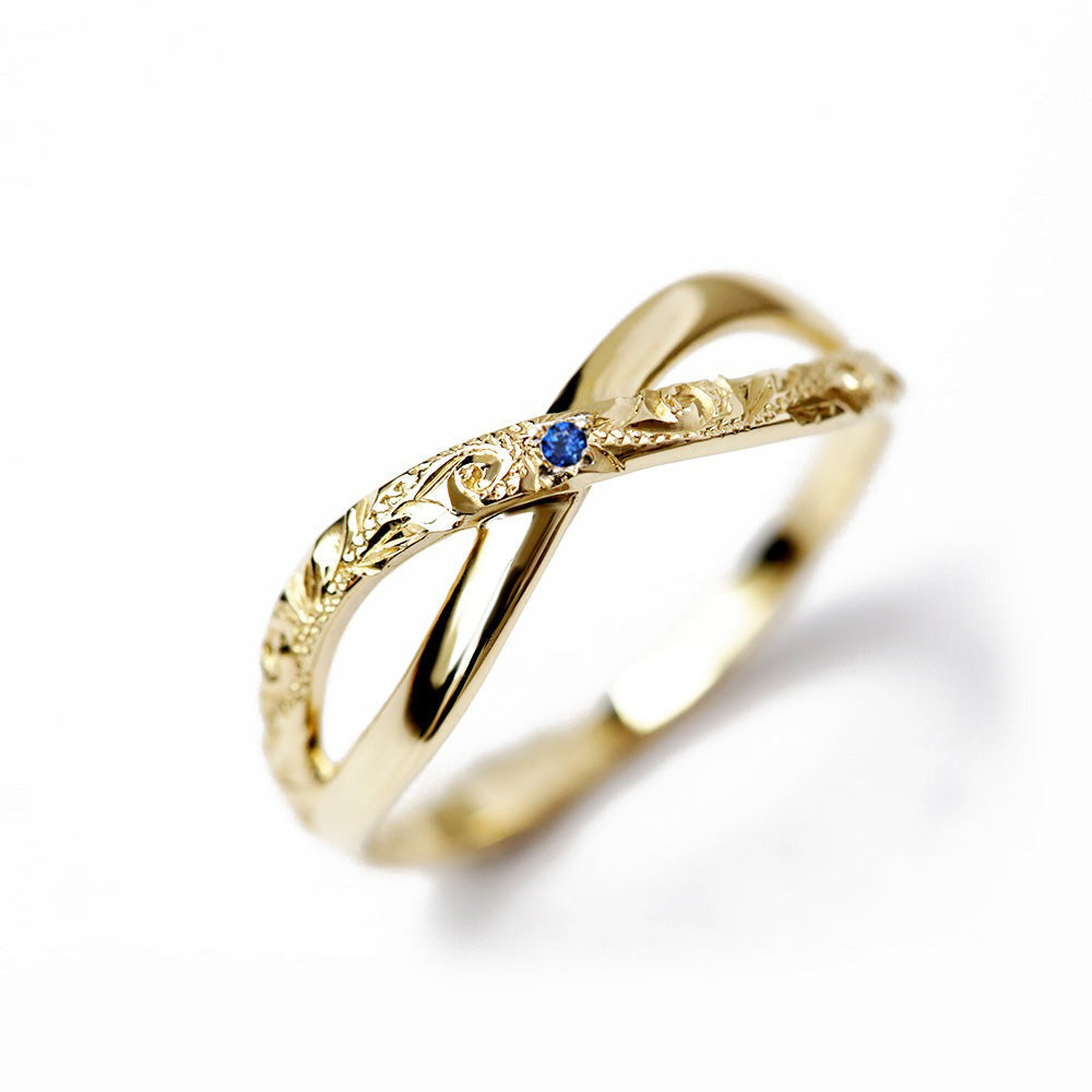 ◇誕生石ジュエリー◇K14 ハワイアン ファッション インフィニティ リング 表題 サファイア/ハワイアンリング/ハワイアンジュエリーリング/ハワイアンジュエリーブランドPUAALLY(プアアリ)