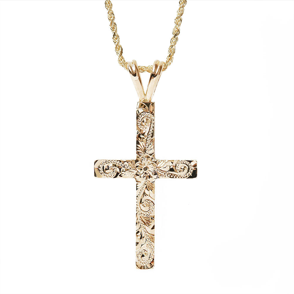 K14 ハワイアン クロス ペンダントトップ Ｌ表題/ハワイアンジュエリーブランドPUAALLY(プアアリ)