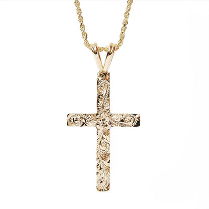 K14 ハワイアン クロス ペンダントトップ Ｌ表題/ハワイアンジュエリーブランドPUAALLY(プアアリ)