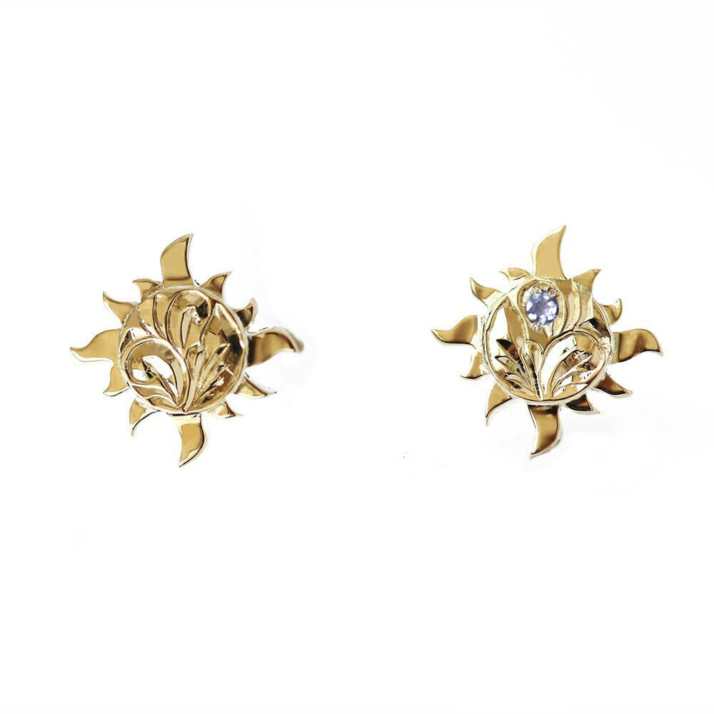 ◇誕生石ジュエリー◇K14 ハワイアン サン（太陽）ピアス表題タンザナイト