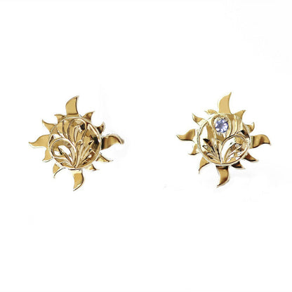 ◇誕生石ジュエリー◇K14 ハワイアン サン（太陽）ピアス表題タンザナイト