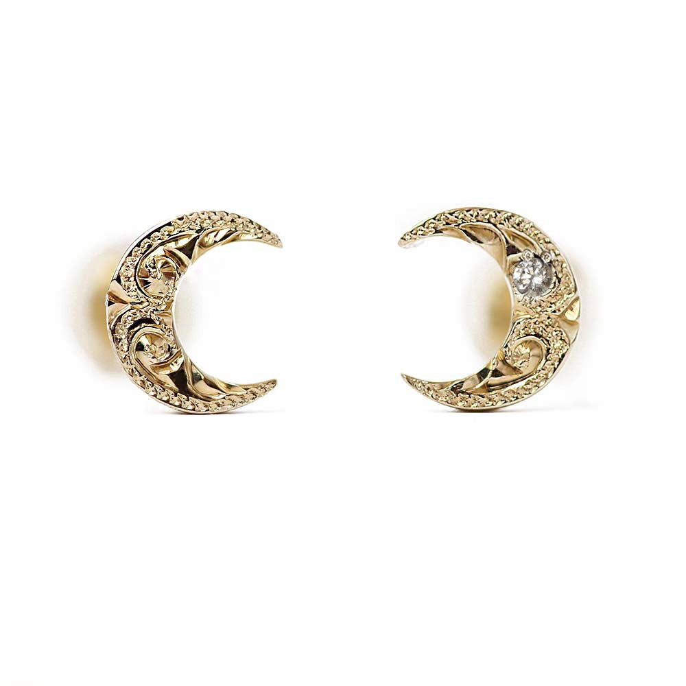 ◇誕生石ジュエリー◇K14 ハワイアン ムーン （ 月 ） ピアス表題ダイヤモンド