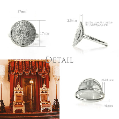 Pt900 ハワイアン ロイヤルエンブレムコイン リングディテール画像