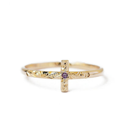 ◇誕生石ジュエリー◇K14 ハワイアン クロス リング 表題 アメシスト/ハワイアンリング/ハワイアンジュエリーリング/ハワイアンジュエリーブランドPUAALLY(プアアリ)