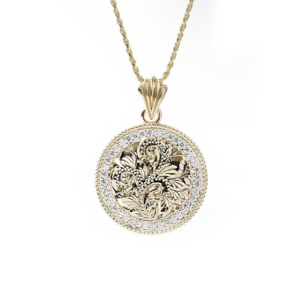 K14 ハワイアン ロイヤルエンブレムコイン ダイヤモンド ペンダントトップ表題/ハワイアンジュエリーブランドPUAALLY(プアアリ)