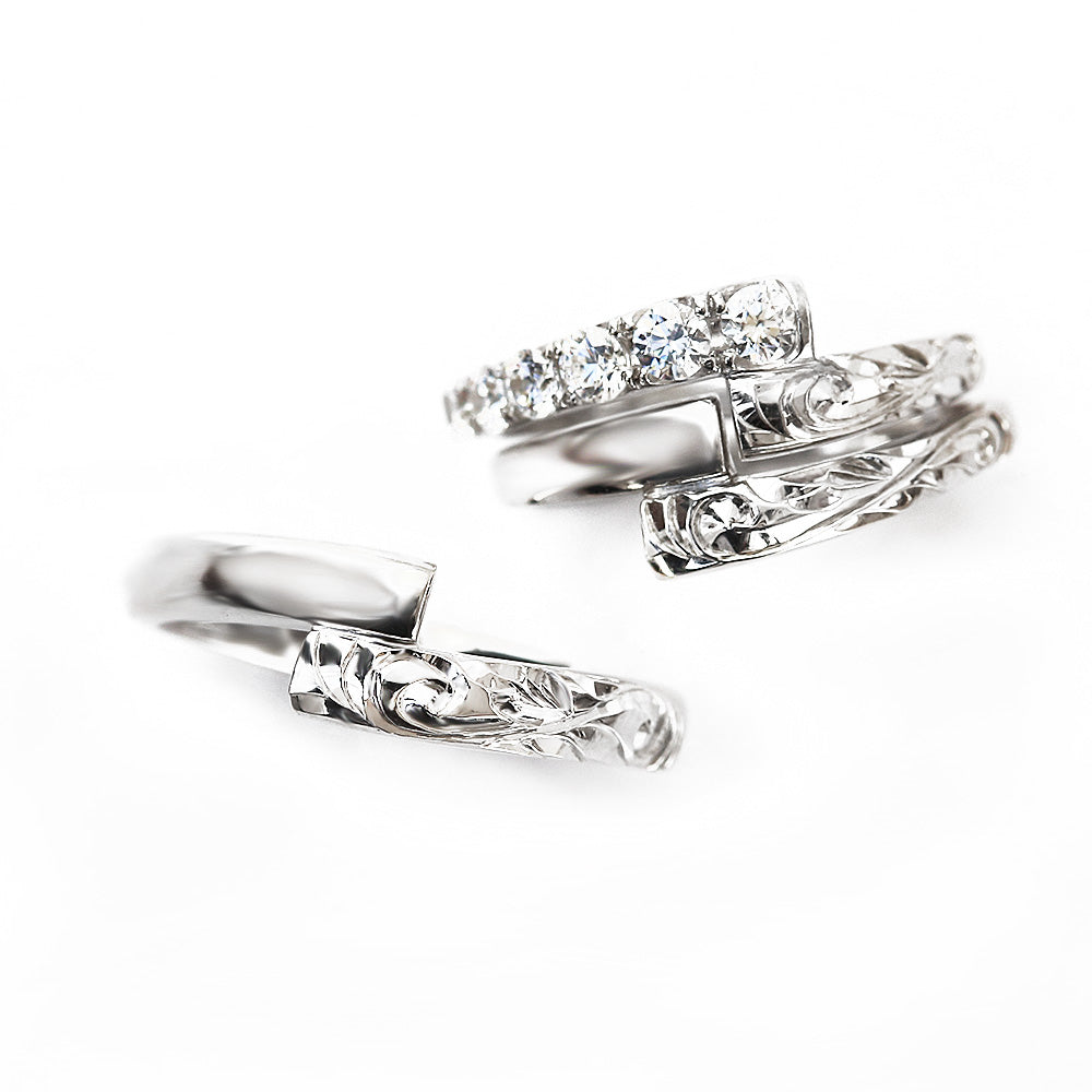 ハワイアンジュエリーブライダルリング結婚指輪婚約指輪３点セットハグリング