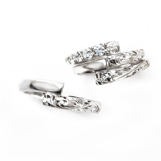 ハワイアンジュエリーブライダルリング結婚指輪婚約指輪３点セットハグリング