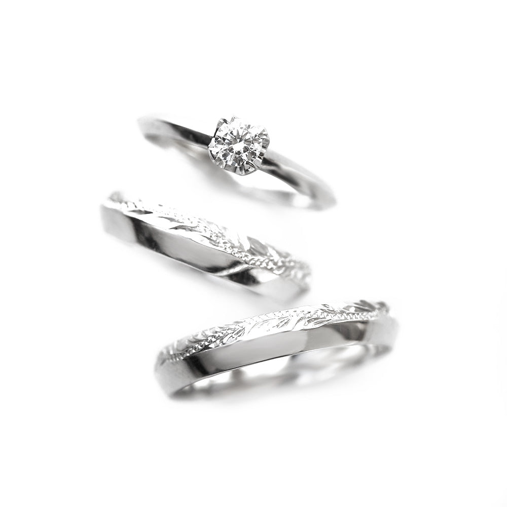 ハワイアンジュエリーブライダルリング結婚指輪婚約指輪3点セットツーフェイス