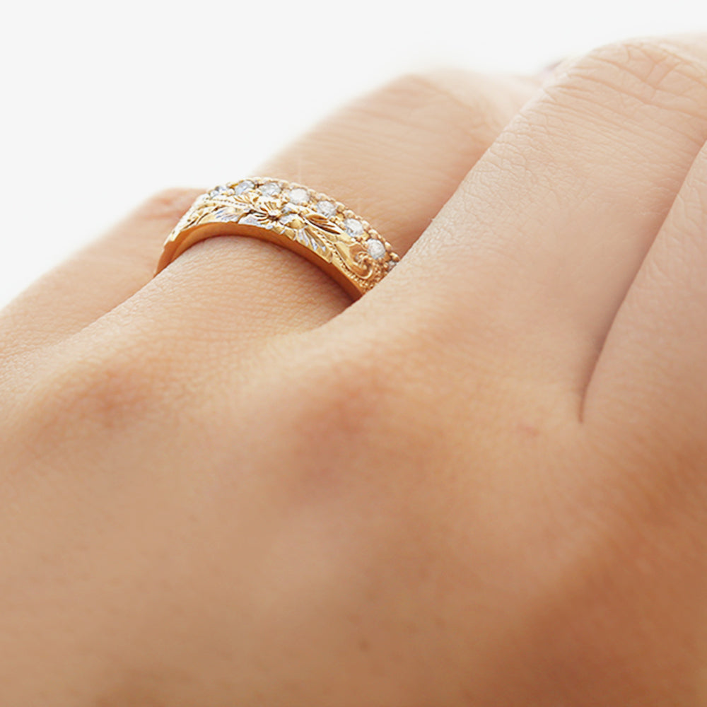 ハワイアンフルエタニティリングシングル5mmピンクゴールド着用アップ