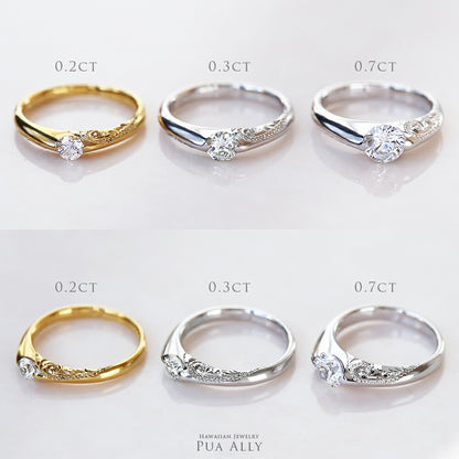 Pt900 ハワイアン エンゲージリング 0.2カラット ◇Hono ホノ-湾-ダイヤ大きさ比較