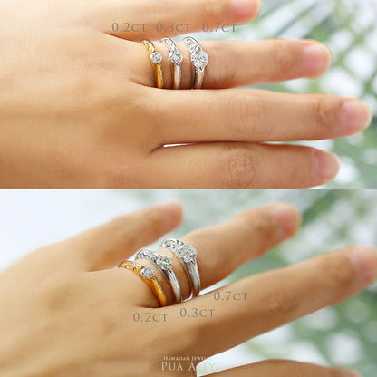 Pt900 ハワイアン エンゲージリング 0.2カラット ◇Hono ホノ-湾-ダイヤ大きさ比較着用