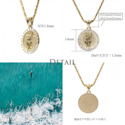 K14 ハワイアン アーバントリップ ダイヤモンドコインペンダントトップ Lディテール画像/ハワイアンジュエリーブランドPUAALLY(プアアリ)