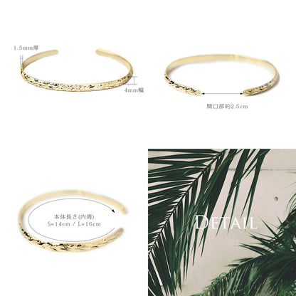 K14 ゴールド ハワイアン オープン カフ バングル 4mm幅1.5mm厚detail画像/ハワイアンジュエリーブランドPUAALLY(プアアリ)