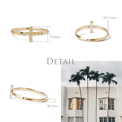 K14 ハワイアン クロス リングディテール画像/ハワイアンリング/ハワイアンジュエリーリング/ハワイアンジュエリーブランドPUAALLY(プアアリ)