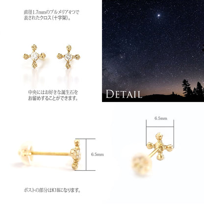 ◇誕生石ジュエリー◇K14 南十字星 プルメリア プチ ピアスディテール画像/ハワイアンジュエリーブランドPUAALLY(プアアリ)