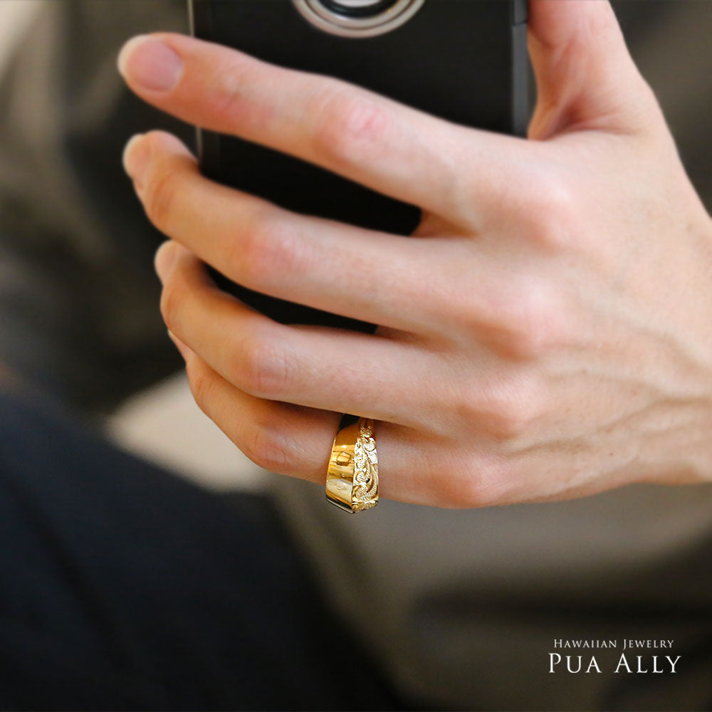 K14 ハワイアン ヘビー ソリッドリング男性着用画像2/ハワイアンリング/ハワイアンジュエリーリング/ハワイアンジュエリーブランドPUAALLY(プアアリ)